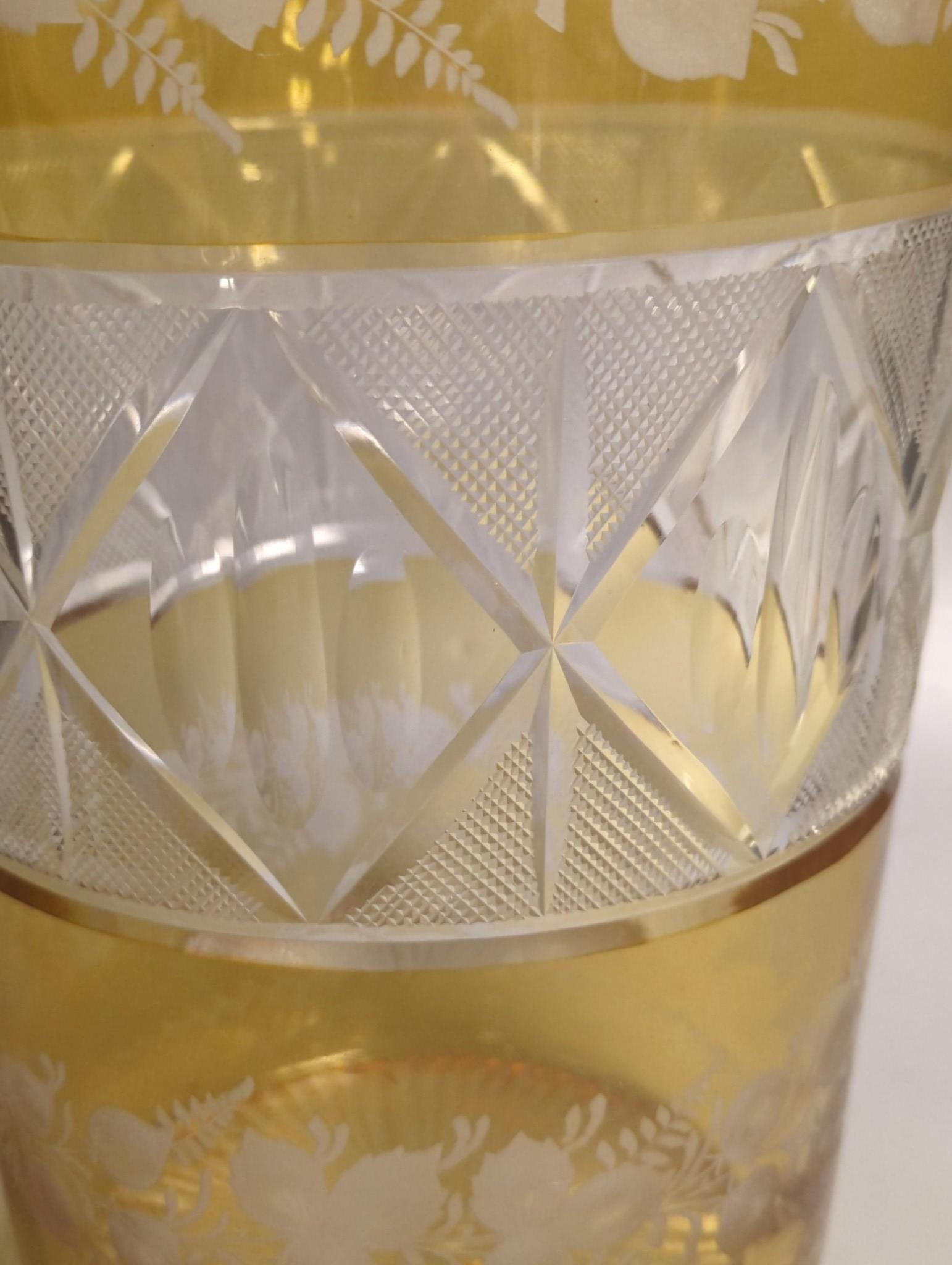 A large Bohemian wheel engraved amber flashed glass vase, 35cm.